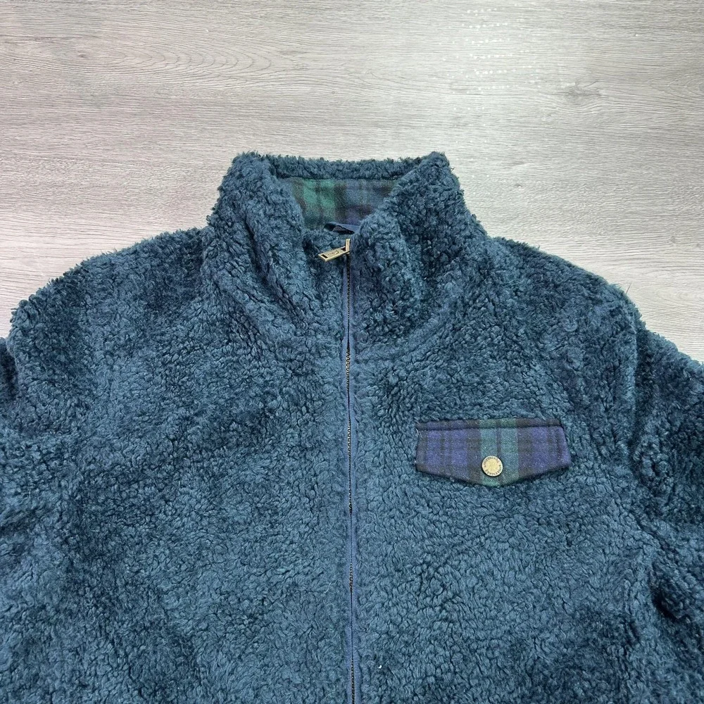 Pendleton Jacket Mens Medium Navy Sherpa Fleece Full Zip Plaid‎ Trim Lined